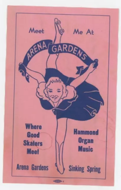 1930-50's Arena Gardens Sinking Spring Skating Label Vintage EVN3