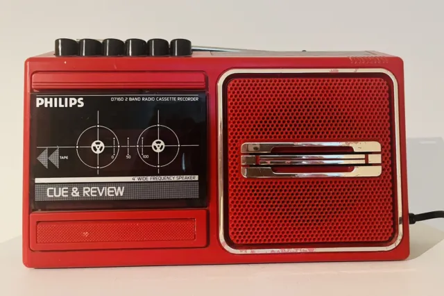 Vintage Retro Red Philips 2 Band Radio Cassette Recorder Tested & Working