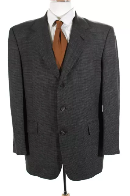 Hart Schaffner Marx Mens Wool Striped Textured Buttoned Blazer Gray Size EUR42S