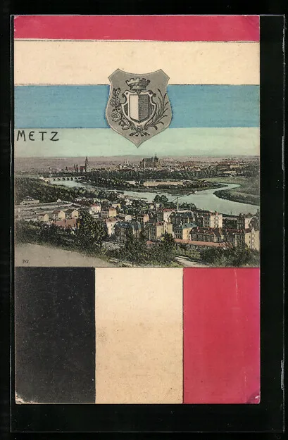 CPA Metz, vue générale, armoiries et Farben