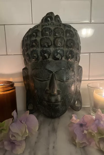 Wow Beautiful Vintage Antique Buddha Face/Wall Plaque/Mask/Hand Carved Wood