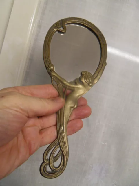 face main miroir laiton mirror hand decor femme nue naiade de style art nouveau
