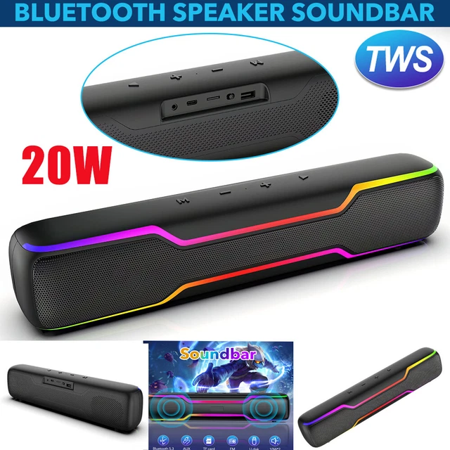 20W WIRELESS BLUETOOTH Speaker PC RGB Gaming Soundbar Aux-in Computer ...