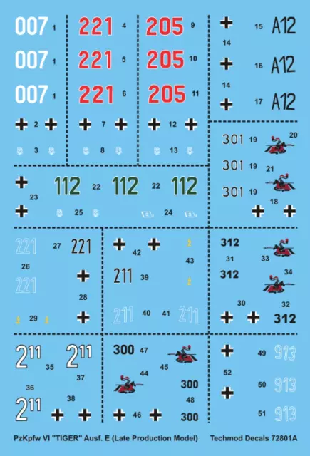 Pz.kpfw.vi Tiger Ausf.e (Mid Production Model) #72801 1/72 Techmod Aufkleber