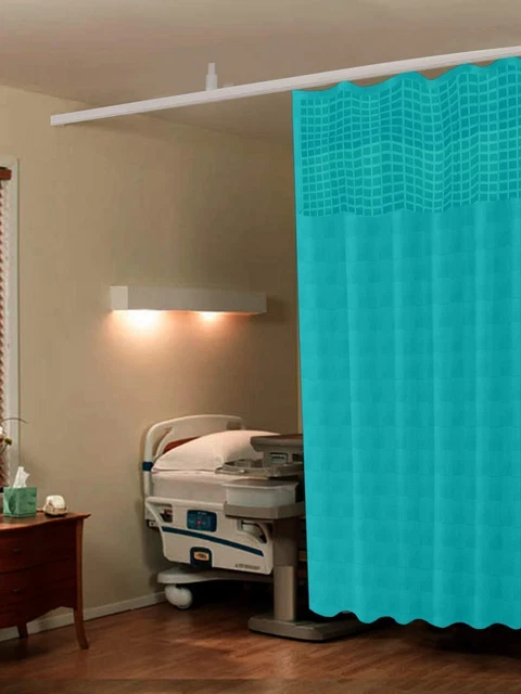 Hospital Curtain ICU Partition Net, Polyester Dark Green Cubes Square 120 x 215