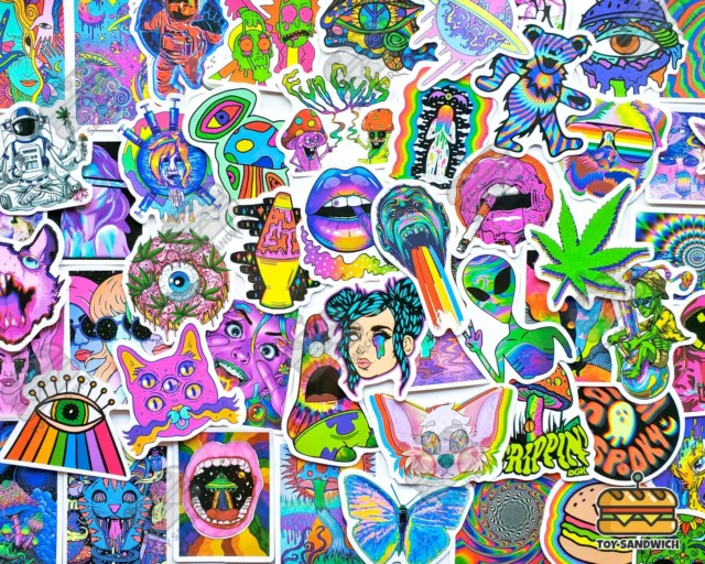 50 pcs "Psychedelic" Sticker Pack Abstract Rainbow Smoking Hippie Trippy Decals