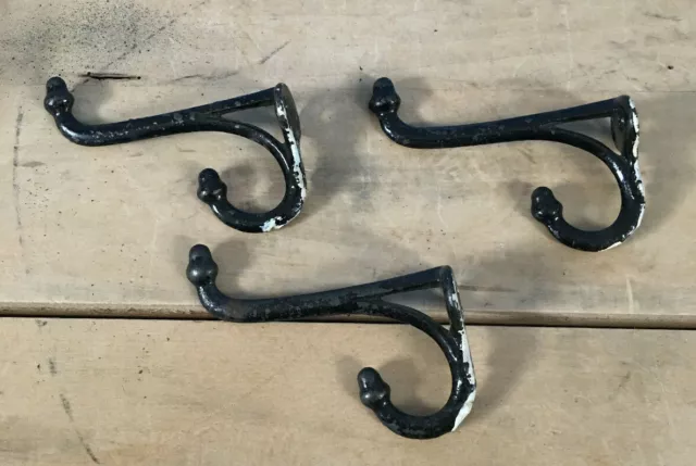 3 Cast Iron Schoolhouse Double Hook Coat Hat Hanger Reclaimed Farmhouse Country