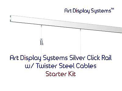 Art Display Systems Silver Click Rail w/ Twister Steel Cables Starter Kit