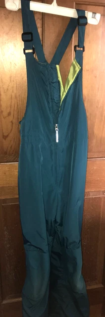 Lands’ End Waterproof Overall Snow Pants Kid’s Size 14 in teal blue & lime green