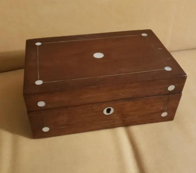 Antique Wooden Box With Brass and Mother Of Pearl Inlay