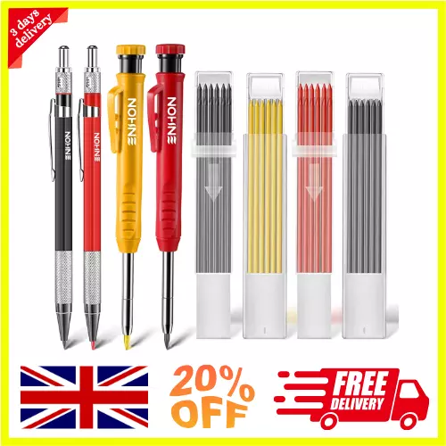 4 Pcs Mechanical Carpenter Pencils: 40 Refills, Mental Marking Scribe Tool.