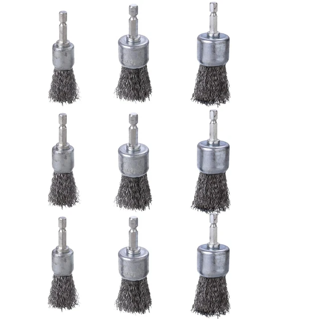 9 Pcs Wire Brush Wheel for Drill, Wire Brush for Drill 1-Inch Crimped