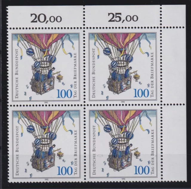 Bund 1638 Eckrand rechts oben 4er Block Tag der Briefmarke 100 Pf postfrisch