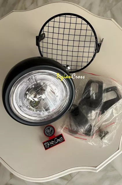 FARO LED OMOLOGATO + RETE + STAFFE forche UNIVERSALE cafe scrambler TizianCross