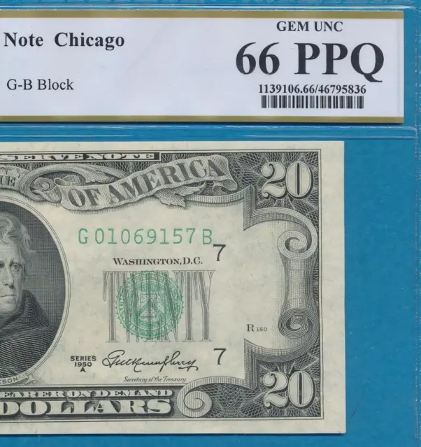 $20. 1950-A  Chicago  District Frn  Beautiful Pcgs Gem New 66Ppq