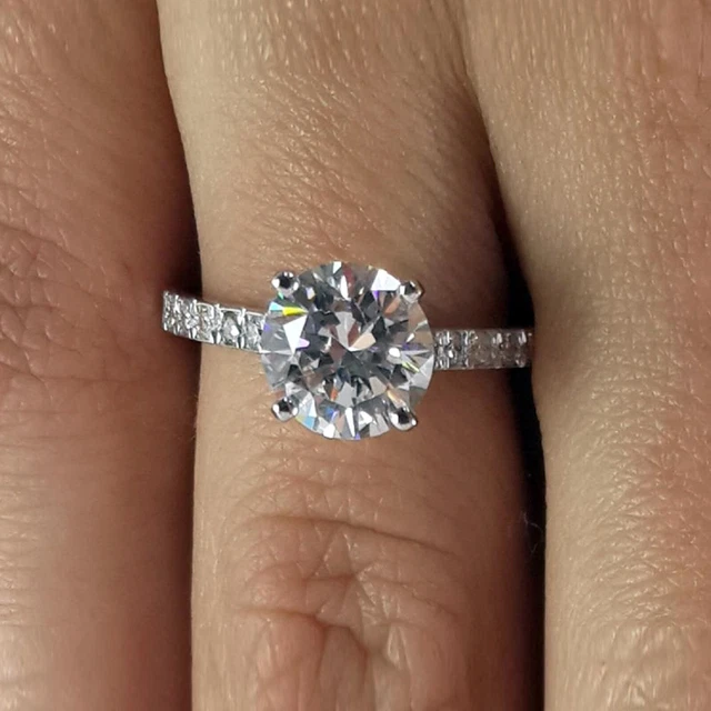 1.40Ct Rund Geschliffen Künstlicher Diamant Braut Verlobungsring Echt 950 Platin