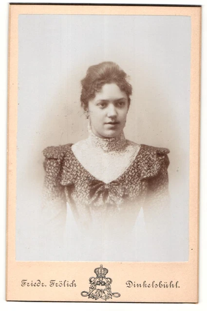 Fotografie Friedr. Frölich, Dinkelsbühl, Junge Dame in gemustertem dunklem Klei