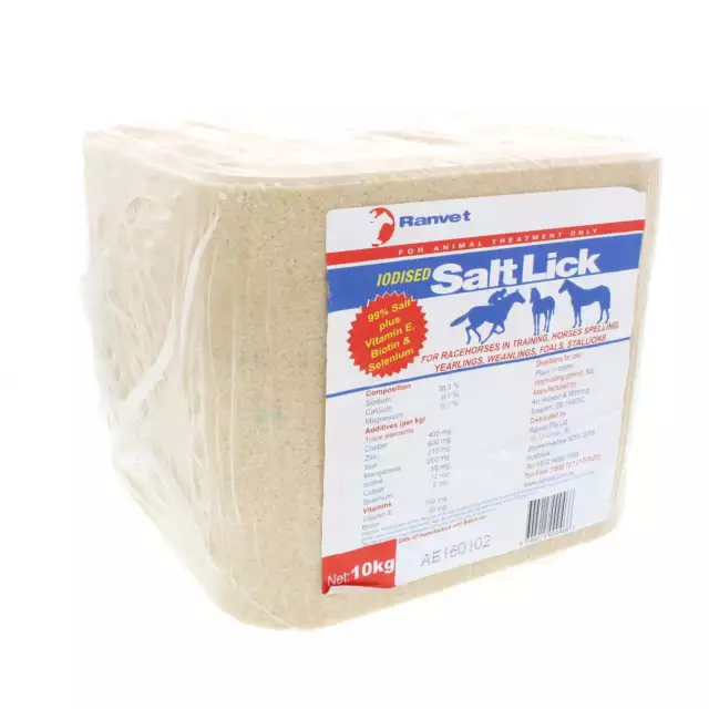 Salt Lick (Iodised) Plus Vitamin E Biotin & Selenium Ranvet Horse Equine 10kg