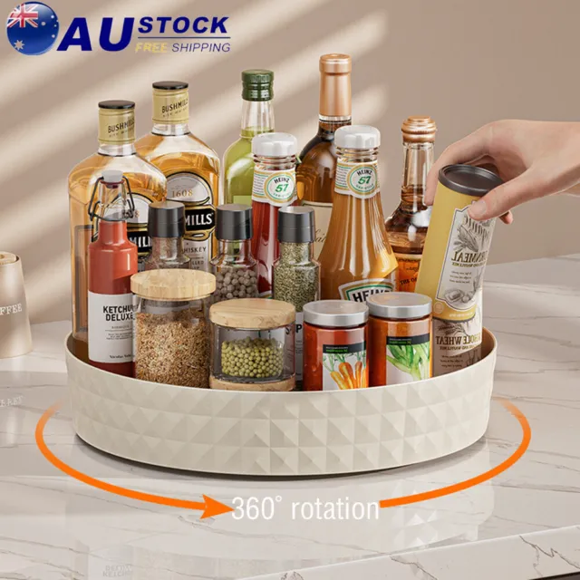 360° Rotating Round Spice Storage Rack Tray Turntable Kitchen Holders Organizer