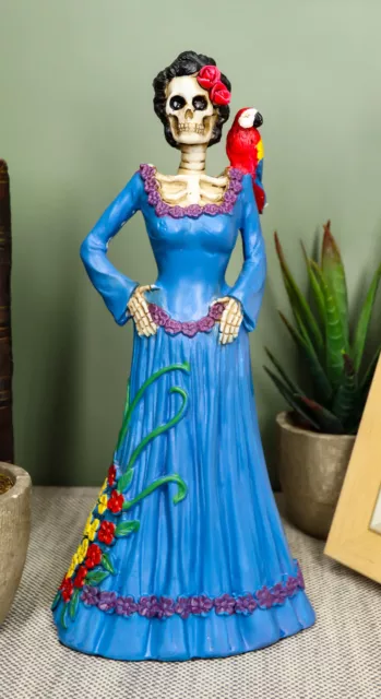 Day of The Dead Dod Blue Lady Figurine with Parrot by Ebros Gift