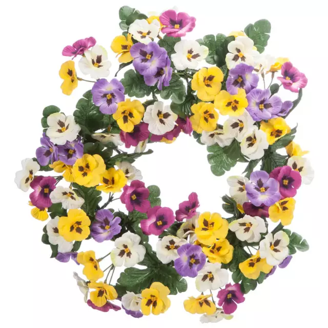 Colorful Pansy Wreath by OakRidge™, 14” Diameter, Silk Floral Home Décor