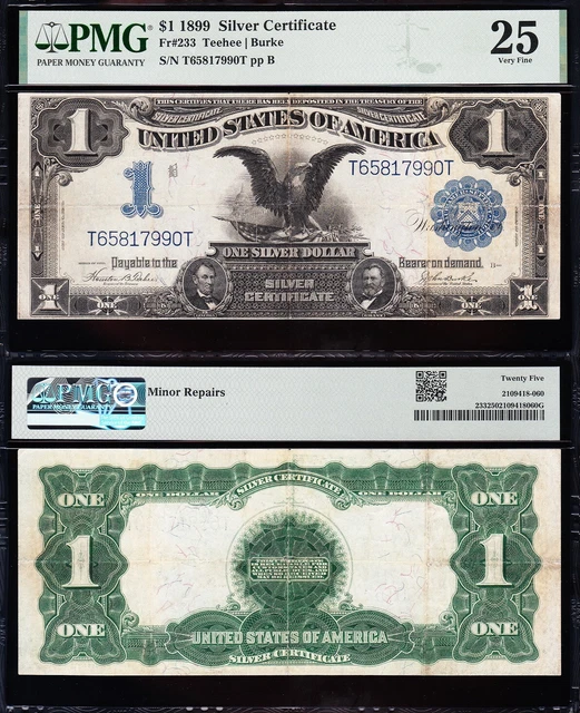 VERY NICE Bold & Crisp VF 1899 $1 "BLACK EAGLE" Silver Cert.! PMG 25! FREE SHIP!