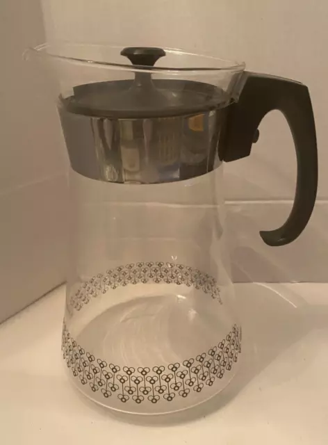 Mid Century 1960s "Black Bee" Pyrex Glass Coffee Pot Juice Carafe 9"