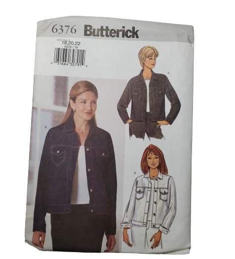 Butterick 6376 Sewing Pattern Misses Sz 18-22 Jacket Uncut Loose-fitting Unlined
