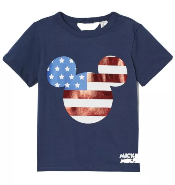 T-shirt à motif imprimé H&M Disney Boys bleu foncé Mickey Mouse maillot américain NEUF
