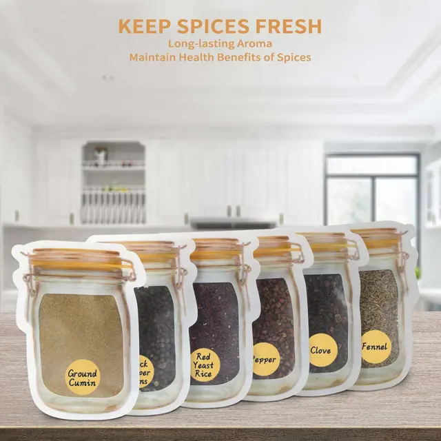 Spice Herb Storage Bags 20 Pcs Leakproof Zip Lock Mason Jar 48 Pcs Name Labels