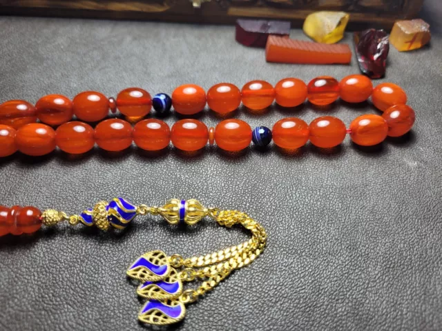 Amber Bakelite Prayer Beads, Tasbih, Rosary, Misbaha, SILVER TASSEL, EXCELLENT 3