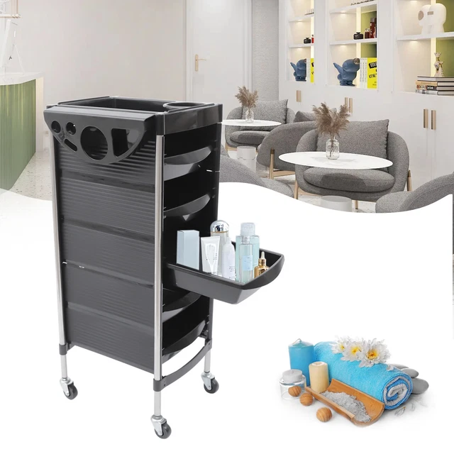 Professioneller Friseurwagen – Höhenverstellbar (70-110 Cm), Mit Rollen, Alu-Tablett, Silber