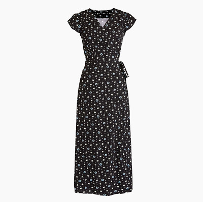 J.Crew Mercantile easy wrap dress in blue-and-white daisies Black Petite S J4261