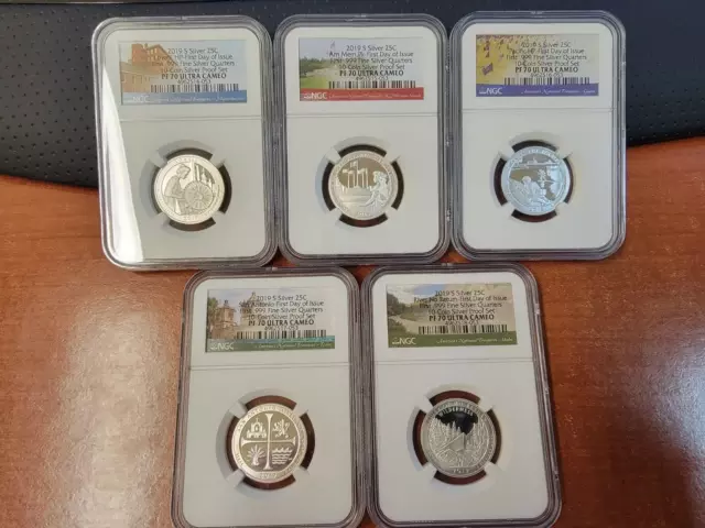 2019 S Washington Quarter (ATB) Silver 5 Coin Set First Day Issue NGC PF70 UCAM