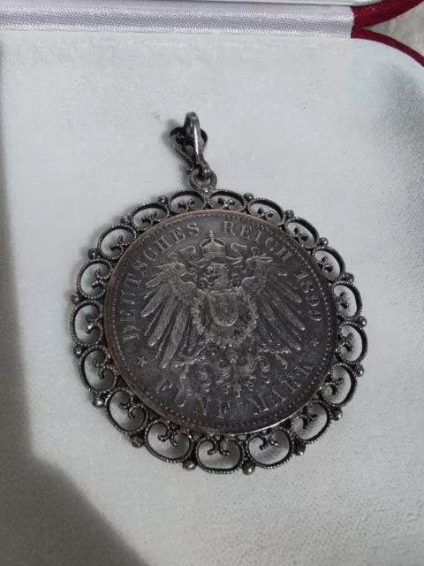 FÜNF Mark Deutsches Reich Kaiser Wilhelm II Preußen 1899 Anhänger Einzelstück