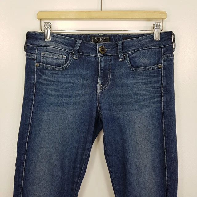 GUESS Jeans Donna W30 L34.5 UK12 Blu Slim Fit Denim Skinny Cernim Cerniera Bassa Foxy