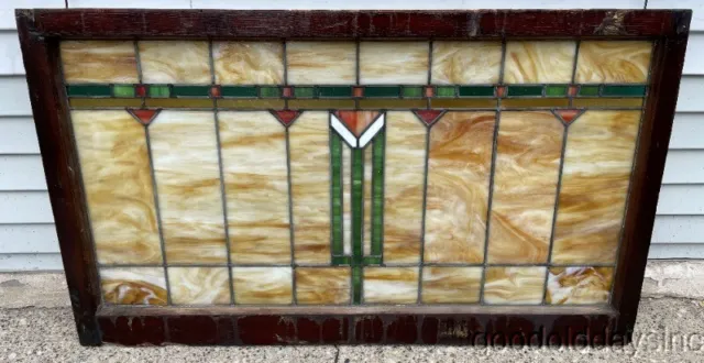 Antique Stained Leaded Glass Transom Window 43" x 24" Circa 1920