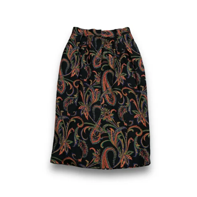 Neiman Marcus Women's Black / Multi Paisley Print Pleated Skirt 100% Silk Sz 14