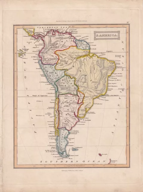 Antique Map, South America, 1845, 22 x 28.8 cm. ca.  We Sell Guaranteed....