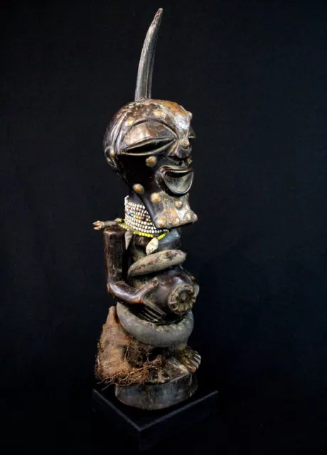 Art Africain Premier Tribal Ethnologie Statue Fétiche Songye sur Socle - 50 Cms