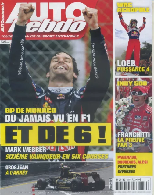 AUTO HEBDO n°1859 du 30 MAI 2012 GP MONACO INDY 500 WRC ACROPOLE