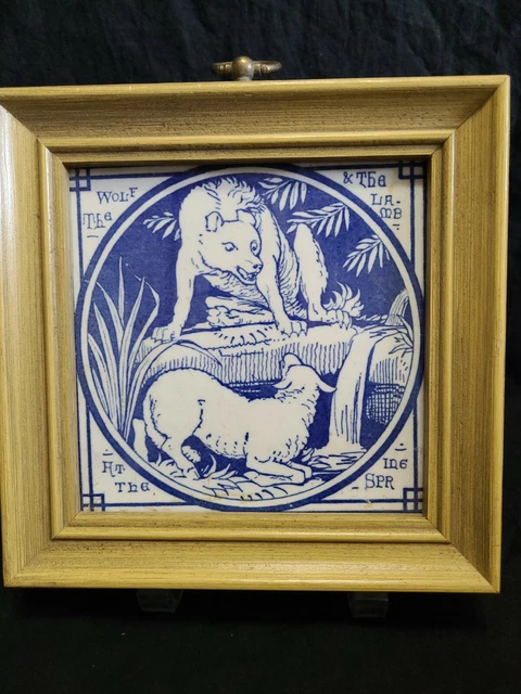 Antique 6" X 6" Tile Aesop Fable Minton's China Works Thomas Allen Wolf.& Lamb