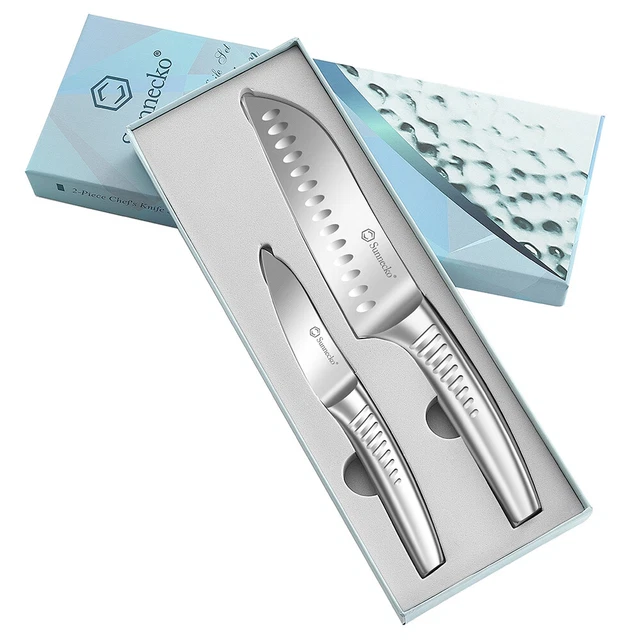 Sunnecko 2-teilige Küchenmesser Set Edelstahl Santokumesser Schälmesser HRC56+
