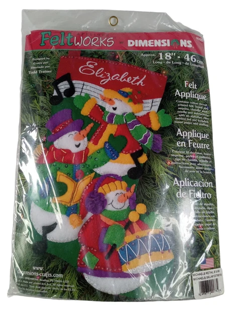 Nuevo Dimensions Felt Works Aplique muñeco de nieve Kit de medias de Navidad 8096