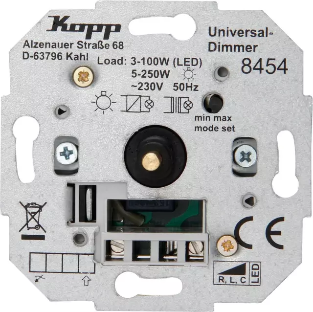 Kopp LED Universal Druck Aus Dimmer Einsatz bis 100W/250W (845400188)