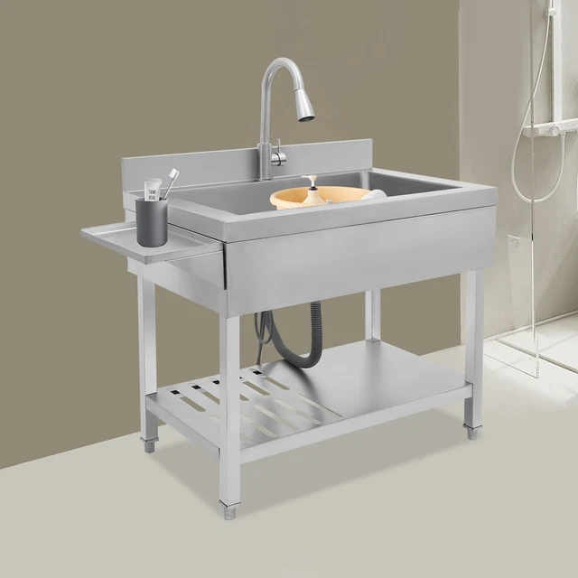 SINGLE BOWL UTILITY Sink Stainless Kitchen Garage Sink w/Faucet ...