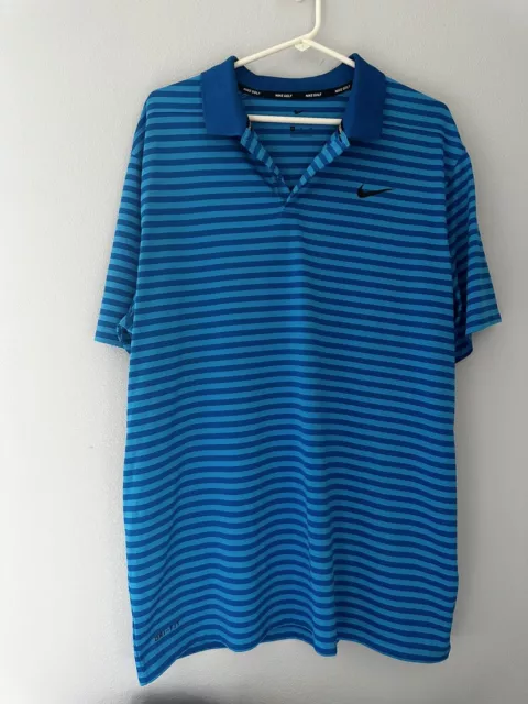 Nike men’s Golf Polo Tshirt Dri Fit Blue Stripped XL