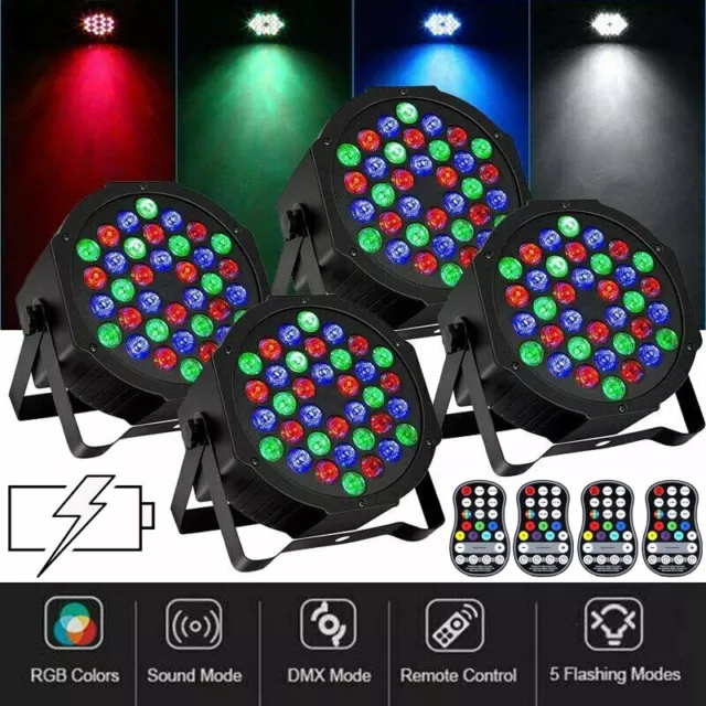 4stk U`King Akku RGB 36 LED PAR DMX Wiederaufladbar Wash Bühnenlicht Disco Club