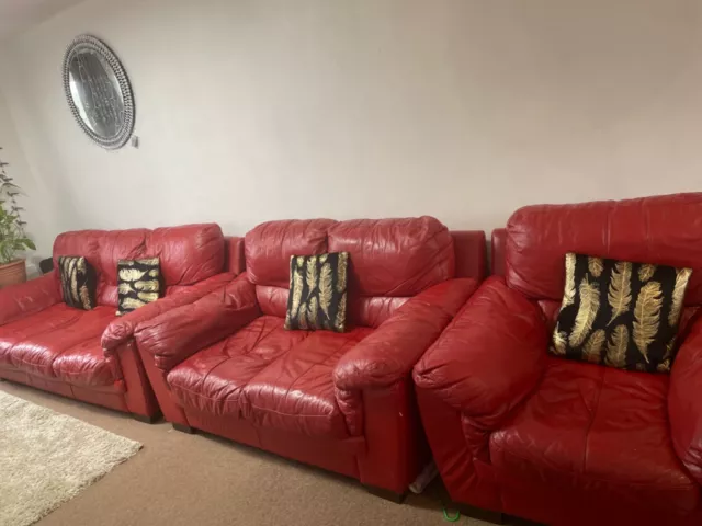 Pure Leather Red Sofa Full Set DFS- Used 