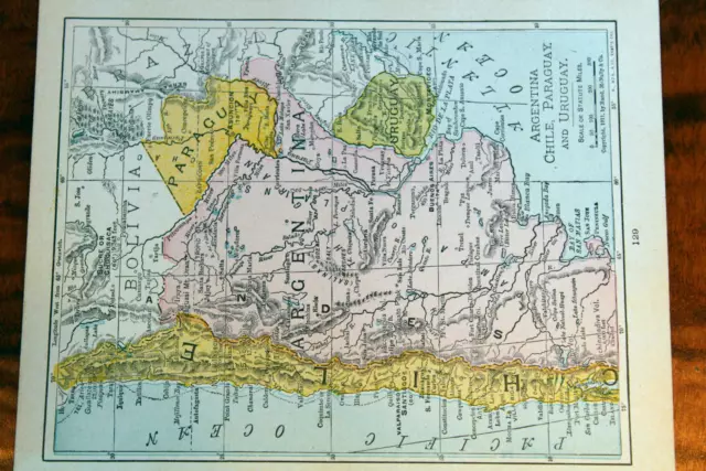 1910 Rare Beautiful Rand Mcnally Antique Atlas Map Of Argentina-Chile